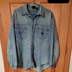 VTG Bugle Boy Denim Shacket Elbow Patches Chest Pockets XDenim Blue Men's Jacket